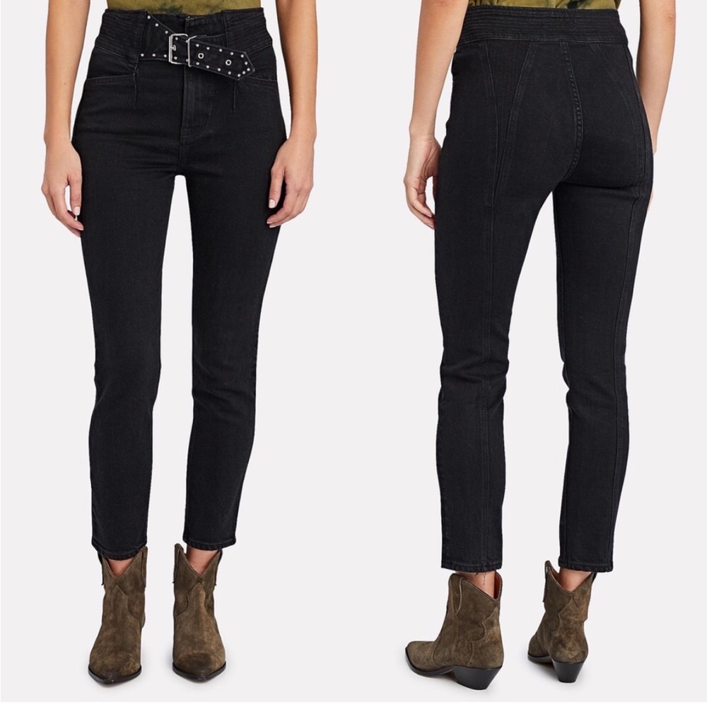 GRLFRND Alivia High Rise Belted Late Night Drive Black Jeans Size 28 -25” inseam